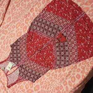 Cherry red batik print tank dress